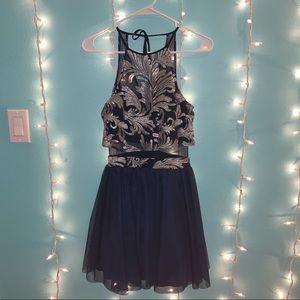 Silver Embroidered Brocade Formal Dress